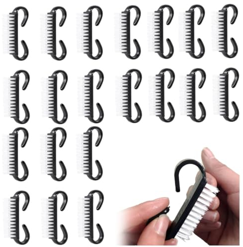 20 Pcs Nail Brushes for Cleaning Nails, Plastic Nail Brush, Handle Grip Nail Brush, Small Nail Brush for Cleaning Fingernails, Nail Dust Cleaner Tools, for Toes and Nails Cleaning(Black)