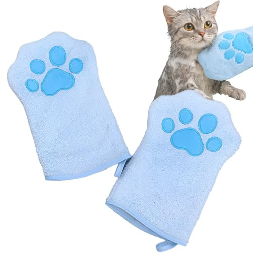 XYTAHDM 2 Pcs Serviette Chats Gants de Bain pour Animaux Domestiques,Serviette en Velours Corail à Séchage Rapide,Serviette à Pattes de Chat pour Animaux de Compagnie,Absorption D’eau Puissante(Bleu)