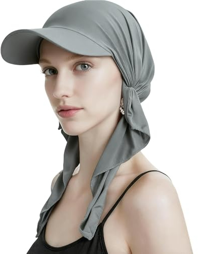 Turban Chimio pour Femme Pré-Noué avec Visière Bandana Casquette Confortable pour Perte de Cheveux Chapeau Bandeau Respirant Léger Bandana à Visière Simple Été pour Cancer Sport Couvre-Chefs, Gris
