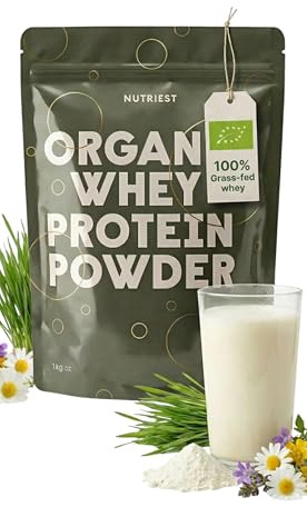 Nutriest vassleproteinpulver (1 kg) – ekologiskt vassleprotein | Ekologiskt gräsbetat nötkött från Europa | 100% gräsbetat | Högproteinpulver | Proteinpulver för shakes, fitness och vardagsliv