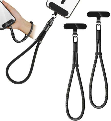 kaiyaya 2 cadenas para teléfono móvil cortas para muñeca, correa de mano para teléfono móvil, cadena universal de 7 mm de grosor, correa para teléfono móvil con parche ultrafino para la mayoría de los