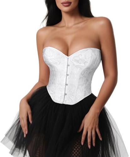 VONMELLI Corsetto Donna Sexy Bustier Corsetto Top Lace Up Overbust Shapewear Lingerie Costume Cosplay per Halloween, Carnevale e Feste Bianco L