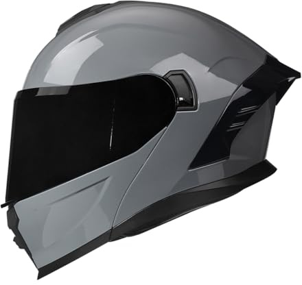 Woljay Modulare Integrato Casco Moto apribile Parasole caschi Doppia Visiera per uomo donna Scooter Adulto DOT / ECER 22-05 (M,Gray)