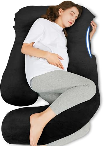 HIPHOP PANDA U-Shaped Pregnancy Pillow for Sleeping - Full Body Maternity Support Pillow with Removable Cover - Comfort for Back, Hips, Legs, Belly - 57 Inch for Pregnant Women, Black