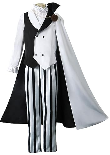 BSD Nikolai Gogol - Disfraz de cosplay de Dazai Osamu, capa blanca y chaqueta de uniforme a rayas blancas y negras, conjunto de pantalones, traje de cosplay de anime, Halloween, Navidad, carnaval
