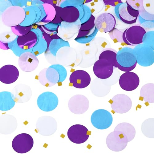 SOFPLATE 1 Scatola da Circa 50g di Coriandoli Rotondi Coriandoli di Carta Velina Coriandoli Sfusi Viola Blu Bianco Oro Colori Misti Carta Leggera da Spargere per Tavolo Casa Matrimonio San valentinos