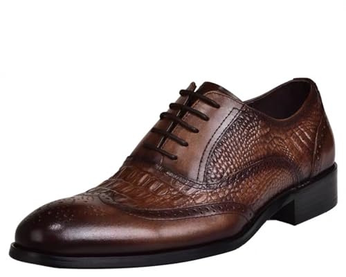 ENWIND Hombre Brogue Cordones Zapatos De Oxford para Boda Y Negocios Zapatos Formales De Cuero Derbys Zapatos De Vestir,Marrón,41 EU