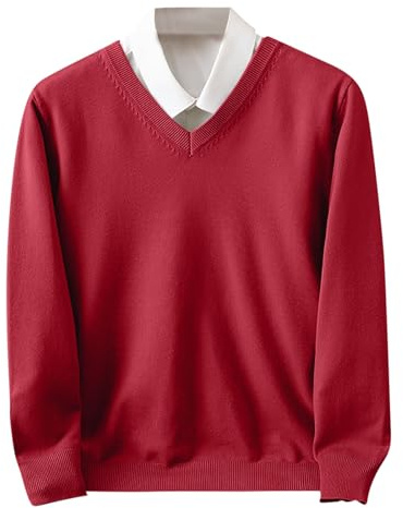 Jersey Hombre Invierno Cómodos Suéter Suave Cuello V Camiseta Manga Larga de Punto Corte Ajustado Sudadera Informal de Negocios Moda Básico Sweater Pullover Primavera y Otoño M-XXL