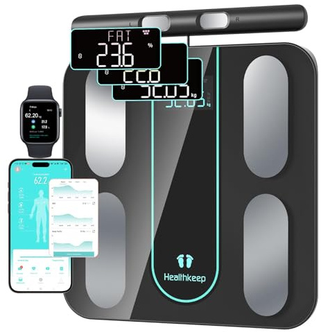 Healthkeep Scale for Body Weight Digital Bathroom Scale with 8 Electrodes, 21 Body Datas Dual Frequency BIA Measurement Smart Weight Scale Compatible with iOS & Android, Max 400lb/180kg/28st