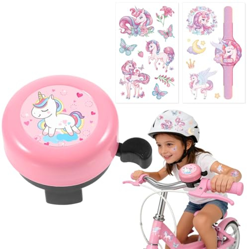 LEPGUYO Campanello per Bicicletta Bambini Unicorno, Cartoon Unicorno – 2 Adesivi Regalati, Suono Forte, Accessori Bici per Patinete, Triciclo & Tretroller, Regalo per Tutti
