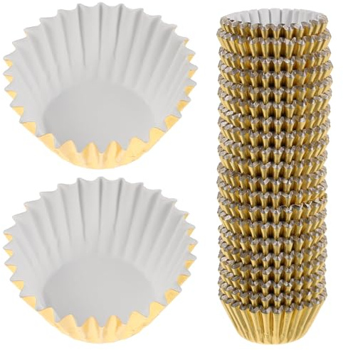 HIAKDOFT 500 Mini Pirottini per Cupcake in Alluminio Ispessito Antiolio, Pirottini per Muffin Resistenti al Grasso, Mini Teglie per Dolci per Feste e Pasticceria Casalinga, Oro