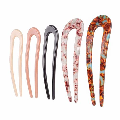 5 Pcs French Hair Pins for Buns, French Twist Hair Pins(5 Colors) | U Shaped Delicate Hairpins for Women Girls Hairs Accessories Variety Occasions