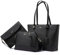 LOVEVOOK Handtasche Damen Shopper Schultertasche Blau Umhängetasche Geldbörse Tragetasche Groß Tasche Tote für Büro Schule Einkauf Reise Leder Handtasche 3-teiliges Set, Schwarz, M