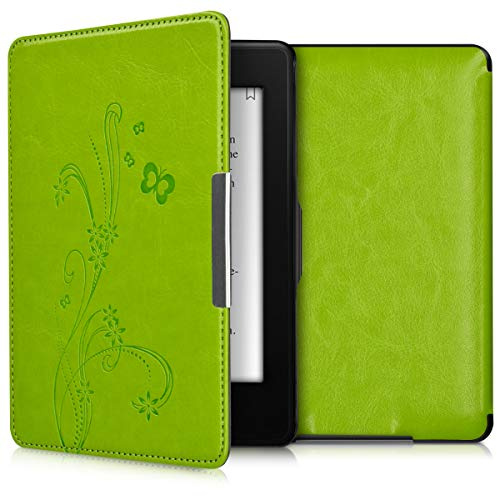 kwmobile Klapphülle kompatibel mit Amazon Kindle Paperwhite Hülle - eReader Case (für Modelle bis 2017) - Ranken Schmetterling Hellgrün