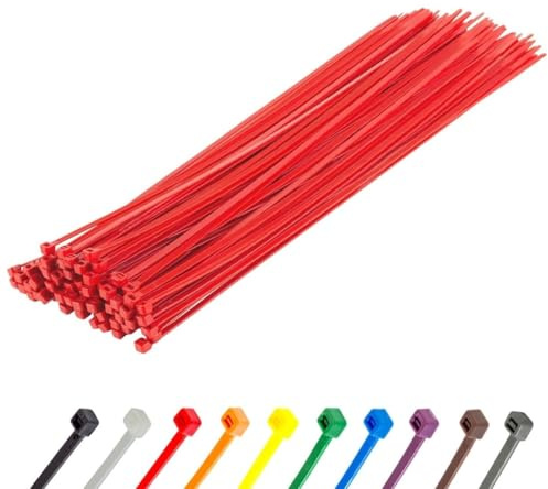 Gocableties - Fascette Plastica Rossa - 370 mm x 4,8 mm - 100 Pezzi - Fascette Lunghe Colorate