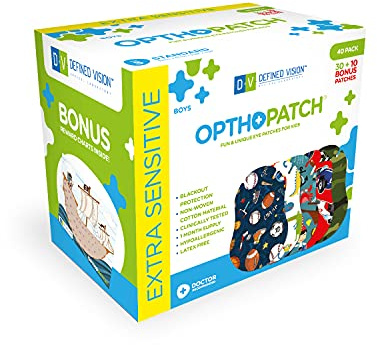 Opthopatch Eye Patches for Kids - Extra Sensitive Adhesive - Boys' Design [Series I] - 40 Count + 1 Reward Chart