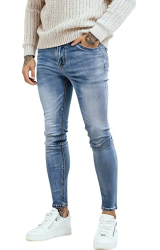 GINGTTO Skinny Jeans Men Slim Fit Stretch Blue Jeans Tapered Leg Elastic Waist 32