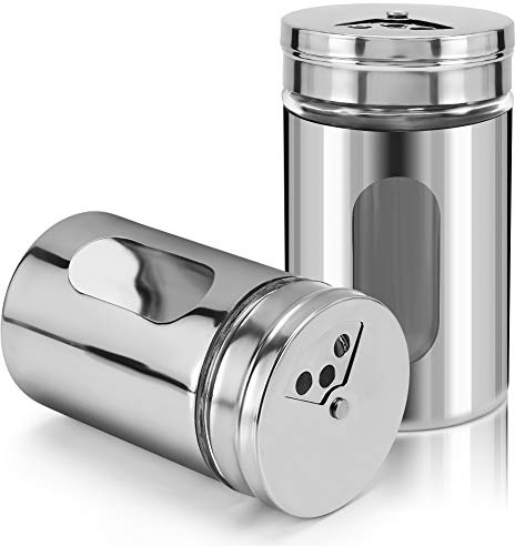 Accmor 2pcs Salt and Pepper Shakers,Stainless Steel Shaker for Salt Powder Sugar Cinnamon Pepper, Spice Dispenser with Adjustable Pour Holes,Silver
