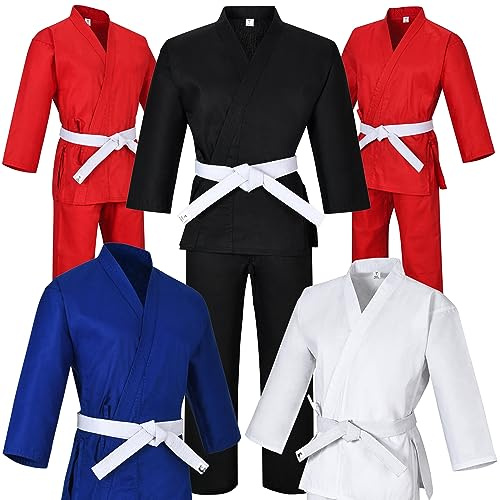 Karate gi Kids & Adults Medium Weight Martial Arts Uniform Student Karate Gear With Free White Belt Karate Outfit (Black, 5 (5'9-6'/190 lbs))