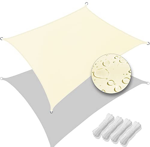 VOUNOT® Sonnensegel Rechteckig inkl. Befestigungsseile Wasserdicht, Sonnenschutz Wetterbeständig und UV Schutz, für Balkon Garten Terrasse, 3x2m, Beige