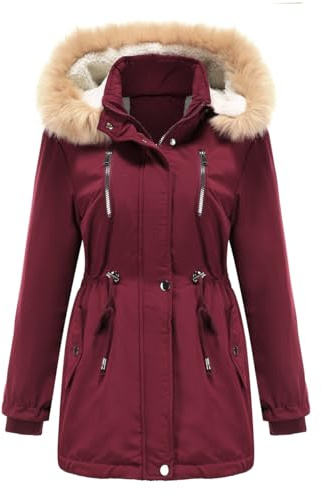 YFFUSHI Women Warm Faux Fur Hooded Jacket Long Sleeves Fleece Lined Winter Coat Fashion Winter Parka Outerwear