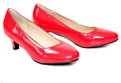 Bismaa Women Mens Unisex Round Toe Low Kitten Heel Plus Size Work Shoes (Red Patent, Numeric_11)