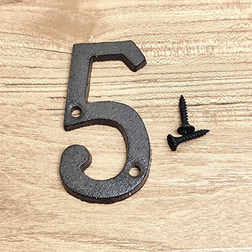 3D House Plaque Numbers 0-9 Letter A-Z Black Cast Iron 8cm Metal Digital Door Plate Sign with Screws Alphabet Home Outdoor Anti-Rust Exterior Signage Doorplate Hotel Apartment Street Mailbox (5)