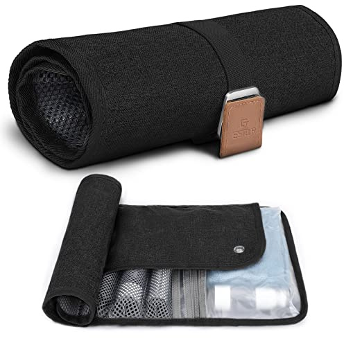Estour Toiletry Bag for Men, Travel Essentials Travel Toiletry Bag, Water-Resistant Compact Bathroom Roll Organizer for Hygiene, Shaving kit, Gifts for men (3.Classic Black(Polyster))