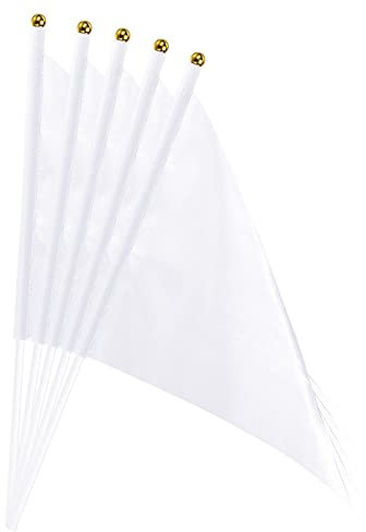 sourcing map 20 Stück Flaggenstock Handgehaltene Kleine Mini DIY Flagge 8.2 Zoll x 5.5 Zoll Dreieck Weiß für Festivals Veranstaltungen Feiern