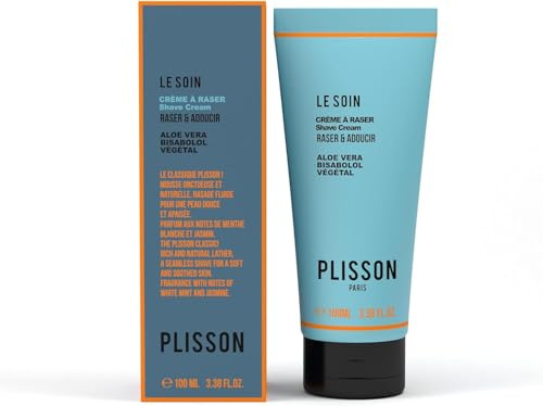 Plisson - Crème de Rasage Naturelle - Crème à Raser Visage, Crâne, Corps, Tous Types de Peaux - 99% d’Ingrédients d’Origine Naturelle, Bisabolol et Aloé Véra - Fabrication Française - 100 ml