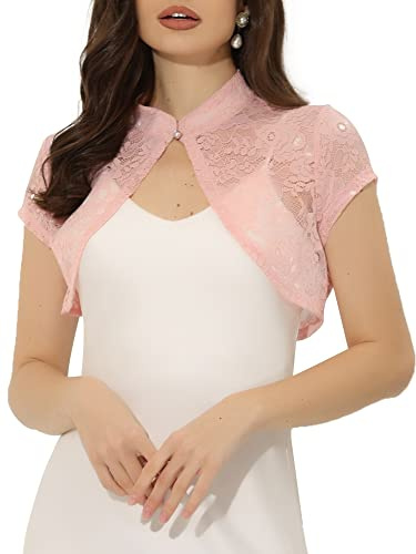 Allegra K Cardigan in pizzo da donna con colletto alla coreana elegante Bolero Shrug, rosa, S