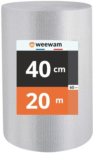 Weewam Premium Luftpolsterfolie Rolle 40 cm x 20 m - 60 my Bubble Wrap Polsterfolie - Perfekt für Verpackung, Schutz und Versand - 2-schichtig, Recycelbare Noppenfolie - Transparent