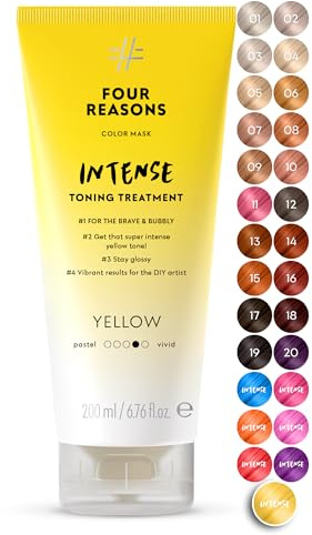 FOUR REASONS Color Mask INTENSE Yellow (27 Colours) - Intensive Toning Treatment - Colour Depositing Conditioner – Semi Permanent Yellow Hair Dye for Lightened and Coloured Hair– 100% Vegan, 200 ml