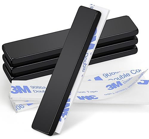 Wukong 50×10×3mm Calamite Potenti Magnete Nero, 4 Pezzi Magneti Neodimio Calamite Adesive, Magneti Rettangolari per Cucine, Uffici e Magazzini