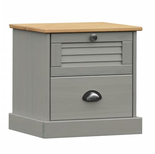 vidaXL Nachttisch, Nachtschrank mit 2 Schubladen, Nachtkonsole Jalousie-Design, Schlafzimmer Nachtkommode Beistelltisch, Grau Massivholz Kiefer