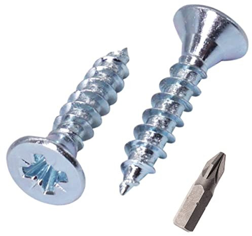 SKIR'CO (40 pcs) Zinc Plated Steel 4.0 x 16 mm Wood Screws, Pozidriv Countersunk Head, PZ Fully Threaded, Chipboard Screws