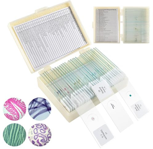 Silkwish 30 Objektträger Mikroskop-Set mit Biologischen Proben, Insekten, Pflanzen, Menschliche Zelle für Labor Biologie, Metall, LED, Ohne Farbe