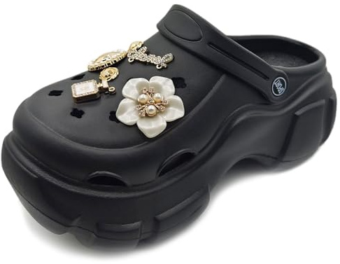 Solaud Plattform Träskor för kvinnor Hög Plattform Clog Klassisk Bekväm Slip On Slide Trädgård Utomhus Strand Träskor Skor, Svart, 37.5/38 EU
