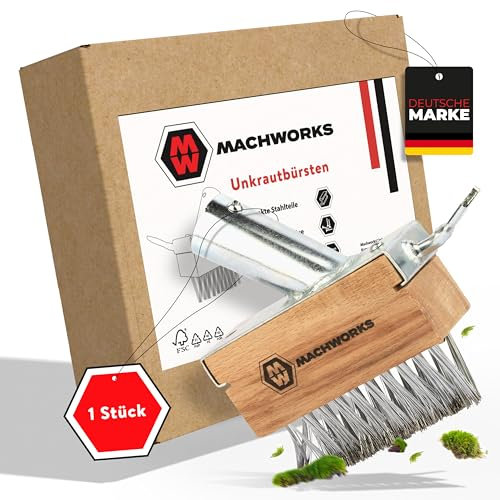 MACHWORKS® Brosse de désherbage [1 pièce] – Grattoir à joints et brosse à joints | Nettoyeur de joints galvanisé pour une élimination efficace des mauvaises herbes grâce aux poils en acier V |