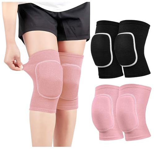 YONEEKSS 2 Pair Stretchy Knee Pads Knee Brace for Men Women Youth Soft Brace Breathable Sleeve Volleyball Football Dance Tennis Running Cycling Workout Climbing Jogging (Black and Pink, L)