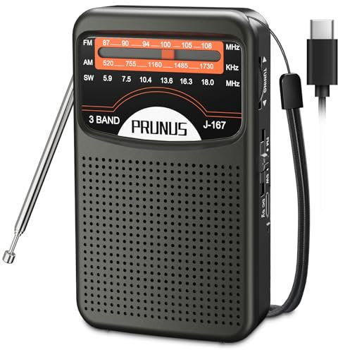 Petite Radio Portable, PRUNUS J-167 Poste Radio Portable, Transistor Radio Rechargeable avec USB-C, Qualité Sonore Claire, Mini Radio FM de Poche