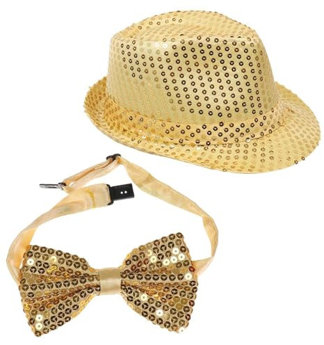Chapeau À Paillettes avec Nœud Papillon, Haut de Forme Tendance pour Spectacle de Magie et Performance Sur Scène - Accessoire de Fête Unisexe
