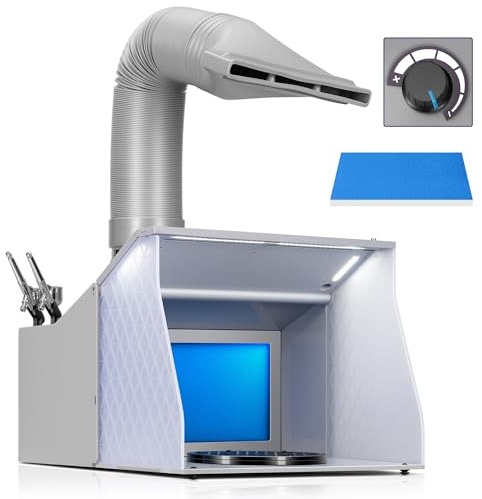 VIVOHOME Dual Fans Portable Airbrush Spray Booth Kit with 4 LED Lights Filter Hose Spray Gun Racks and Turntable Table for Painting Models Art Crafts Hobby