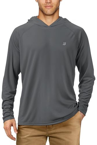 Roadbox Men's Sun Protection Swim Hoodie Long Sleeve, Quick Dry Fishing Shirts Lightweight, UV Breathable Running Tops Dark Gray