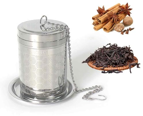 Tea Infuser for Loose Tea with Chain, Tea Strainers for Loose Tea, Tea Strainers Infuser with Drip Trays for Loose Leaf Tea, Herbal Tea, Mugs Teapots Spice