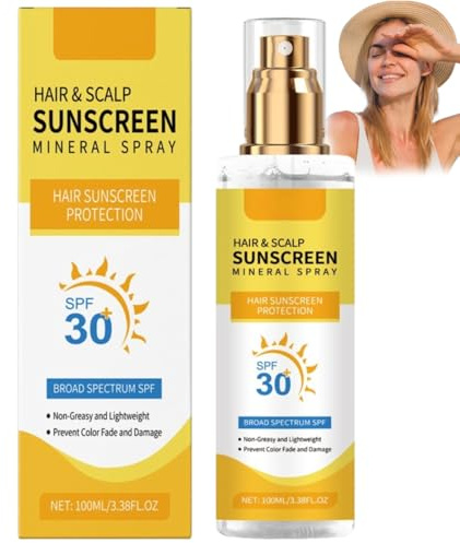 Hair & Scalp Sunscreen, SPF30 Hair & Scalp Sun Protection Spray, Hair Sun Protection Spray, Non-Greasy UV Protection, Prevent Hair Color Fade/Dryness, Suitable for Hiking/Beach/Running (1)