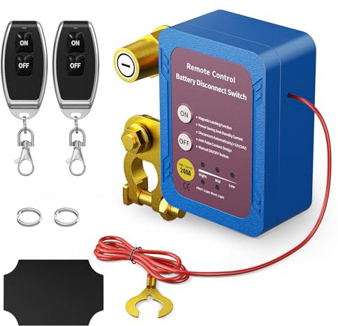 GJCrafts Interruttore di separazione per auto, telecomando senza fili, 12 V, 240 A, batteria Kill Switch antifurto, interruttore di spegnimento automatico per auto, camper, ATV, camion, barca