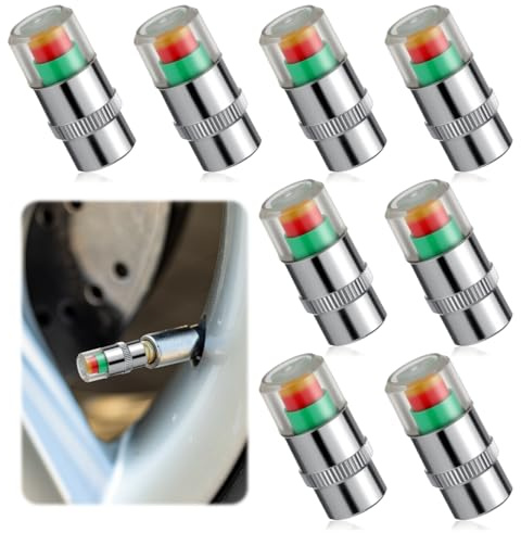 8 PCS Car Tyre Valve Caps, Tire Pressure Monitoring Cap Valve Caps for Car Tyres 2.4Bar 36PSI Air Cap for Tires with 3 Color Eye Alert Sensor Indicator for Cars, Trucks, Motorcycles, Bicycles