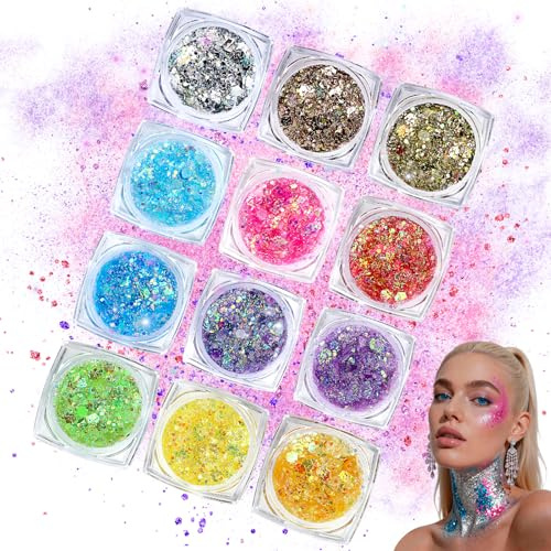 Paillettes Visage Gel 12 Pcs, Paillette Maquillage, Paillette Autocollant
