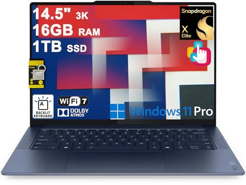 Lenovo Yoga Slim 7 Laptop 14.5 3K OLED Touch (100% DCI-P3 1000nits HDR Peak) Qualcomm 12-core Snapdragon X Elite (Up to 45 Tops) 16GB RAM 1TB SSD for Creator Business Work Win11Pro ICP Hub